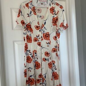 Somedays Lovin White Midi Dress with Orange Floral Print